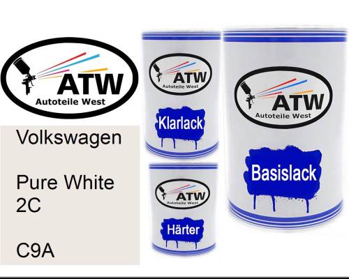 Volkswagen, Pure White 2C, C9A: 500ml Lackdose + 500ml Klarlack + 250ml Härter - Set, von ATW Autoteile West.